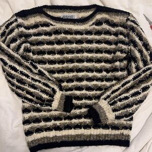 Women's Striped Black and Cream Sweater